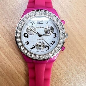 SOPHIE Women's Wristwatch Pink/White‎ Silicone Band Japan Movt Rhinestones
